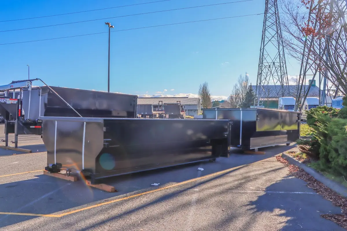 Roll-off dumpster ready for waste disposal at job site for 2 Yard Dumpster Rental in Hopatcong
